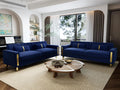 Loveseat Sofa for Living Room Set of 2, 2 Pcs 86" 3-Seater Velvet Sofa Couch with 2 Pillows & Gold Metal Legs, Modern Upholstered Sectional Love Seat Couch Set for Bedroom Apartment Home Office Blue