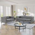 2 Piece Chesterfield Sofa, Velvet Couch and Loveseat Sets with Buttons Tufted, Mid Century Modern Couch with Nailhead Trim & Armrest, Couches for Living Room, Bedroom, Apartment(Grey,58''W+80.5''W)