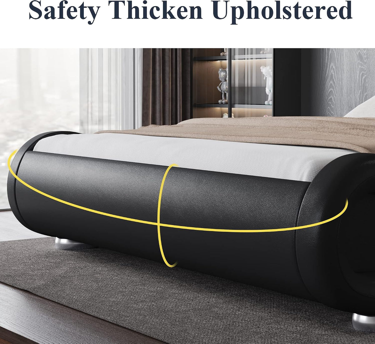 King Upholstered Sleigh Bed Frame with Adjustable Headboard, Black