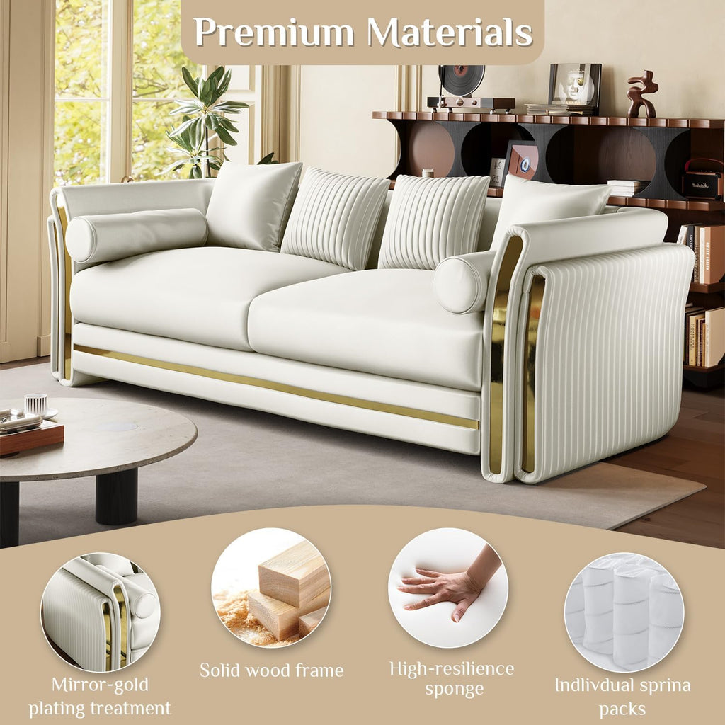 Luxury Chesterfield Loveseat and Sofa Set, Tufted Velvet Gold Couch, White