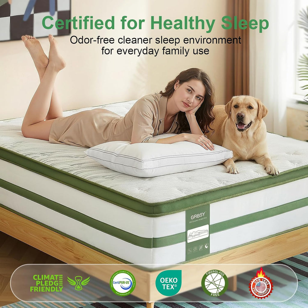 King Size Mattress 14 Inch, Hybrid King Memory Foam Mattress Medium Firm with 7-Zone Pocketed Coils for Back Pain Relief, Bed Mattresses in a Box, 365-Night Trial, Certipur-Us, Motion Isolation