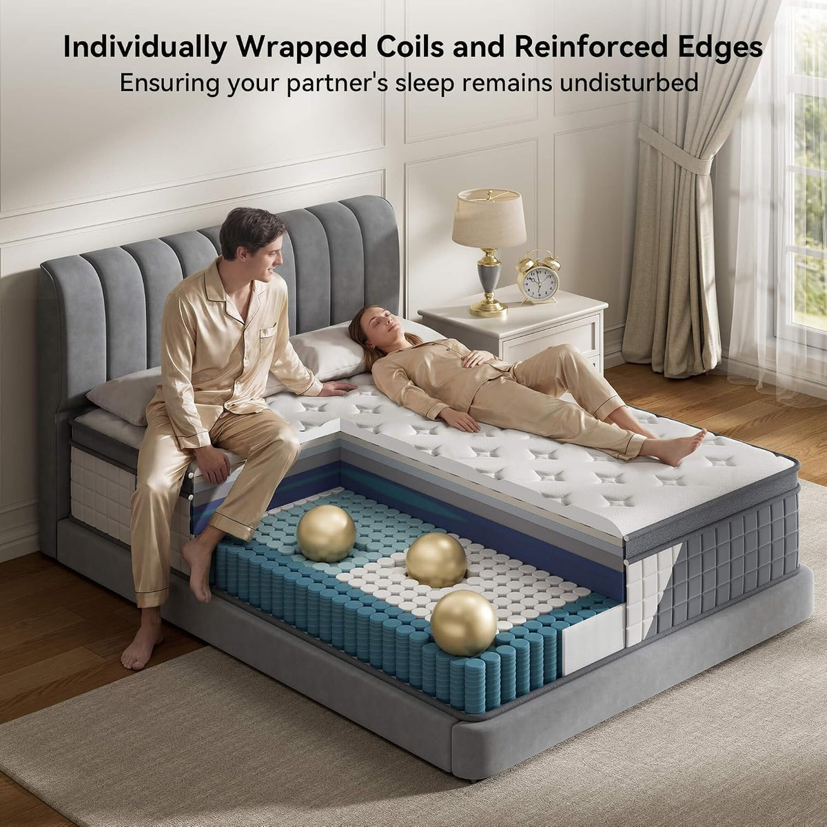 Queen 14 Inch Hybrid Mattress, Medium Firm, 7-Zone Lumbar Support in a Box