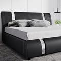 King Bed Frame with Iron Pieces Decor, Faux Leather, Black