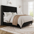Queen Upholstered Bed Frame, 55.4'' Tall Headboard with Wingback