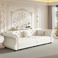 Sleeper Sofa Bed 100", Velvet Pull Out Couch, Flower Tufted Sofa, Beige