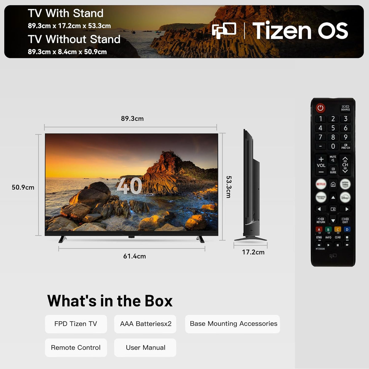 40 Inch Smart TV 1080P Full HD Powered by Tizen OS Dolby Audio