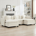 111'' Sectional Cloud Deep Seat Couch, Oversized Chenille U Shaped Sectional Sofa for Living Room Set, Comfy Upholstered Modular 5-Seats Sectional Sofa Couch with 2 Movable Ottoman, Beige