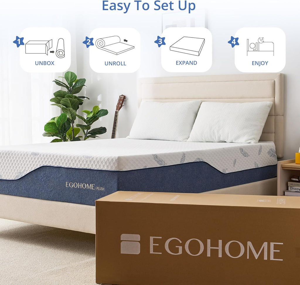 EGOHOME Firm Queen Mattress 14 Inch Memory Foam Mattresses Bed in a Box with Gel Foam and Removeable Fiberglass Free Cover for Cool Sleep and Back Pain Relief, Certipur-Us Certified