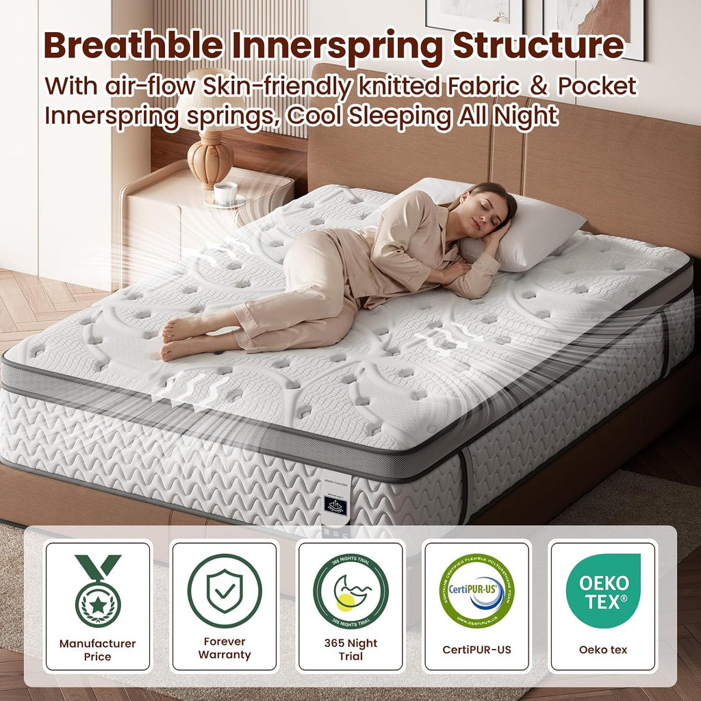 Firm Queen Mattress 12 Inches - Cooling 5-Zone Deep Sleep Mattress with Extra Lumbar & Shoulder Support, Hotel Collection Hybrid Single Mattresses Pain Relief - Fiberglass Free