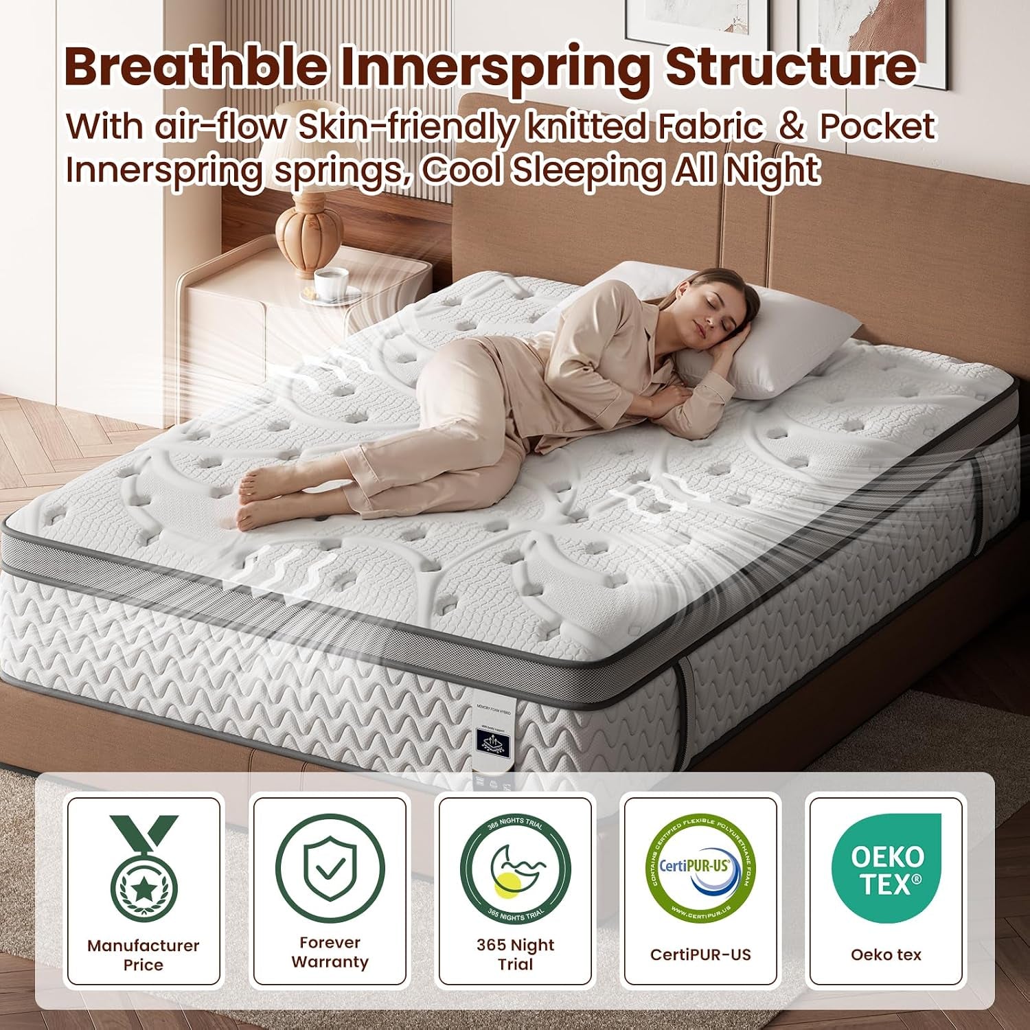 Firm Queen Mattress 12 Inches - Cooling 5-Zone Deep Sleep Mattress with Extra Lumbar & Shoulder Support, Hotel Collection Hybrid Single Mattresses Pain Relief - Fiberglass Free
