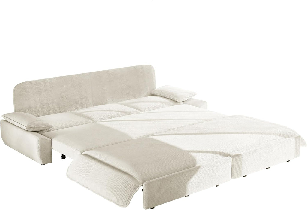 94.5'' King Size Sleeper Sofa Bed, Comfy Corduroy Pull Out Couch, Beige