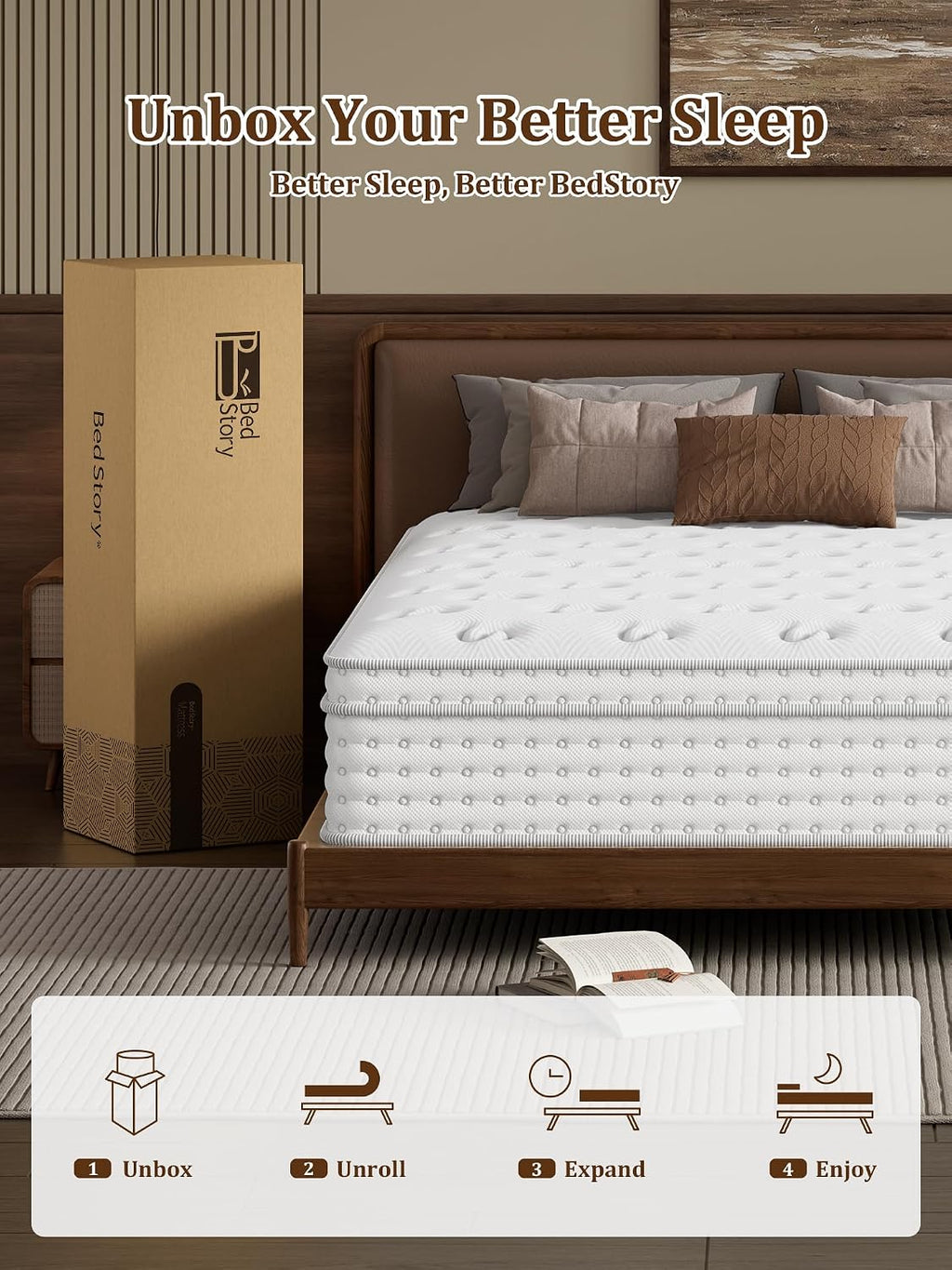Firm King Mattress 14 Inch, Hybrid King Size Mattress in a Box, Back Pain Relief, Luxury Pocket Spring Mattress, Fiberglass-Free, 365-Night-Trial, 10 Year Warranty