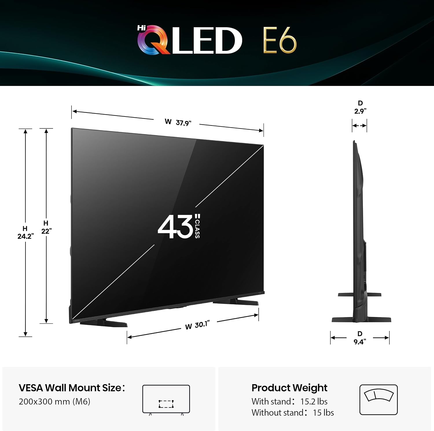 43" E6 Cinema Series Hi-Qled 4K UHD Smart Fire TV (43E6QF) - AI Light Sensor, Dolby Vision · Atmos, Voice Remote with Alexa, Motion Rate 120, HDR 10+ Adaptive, Game Mode Plus