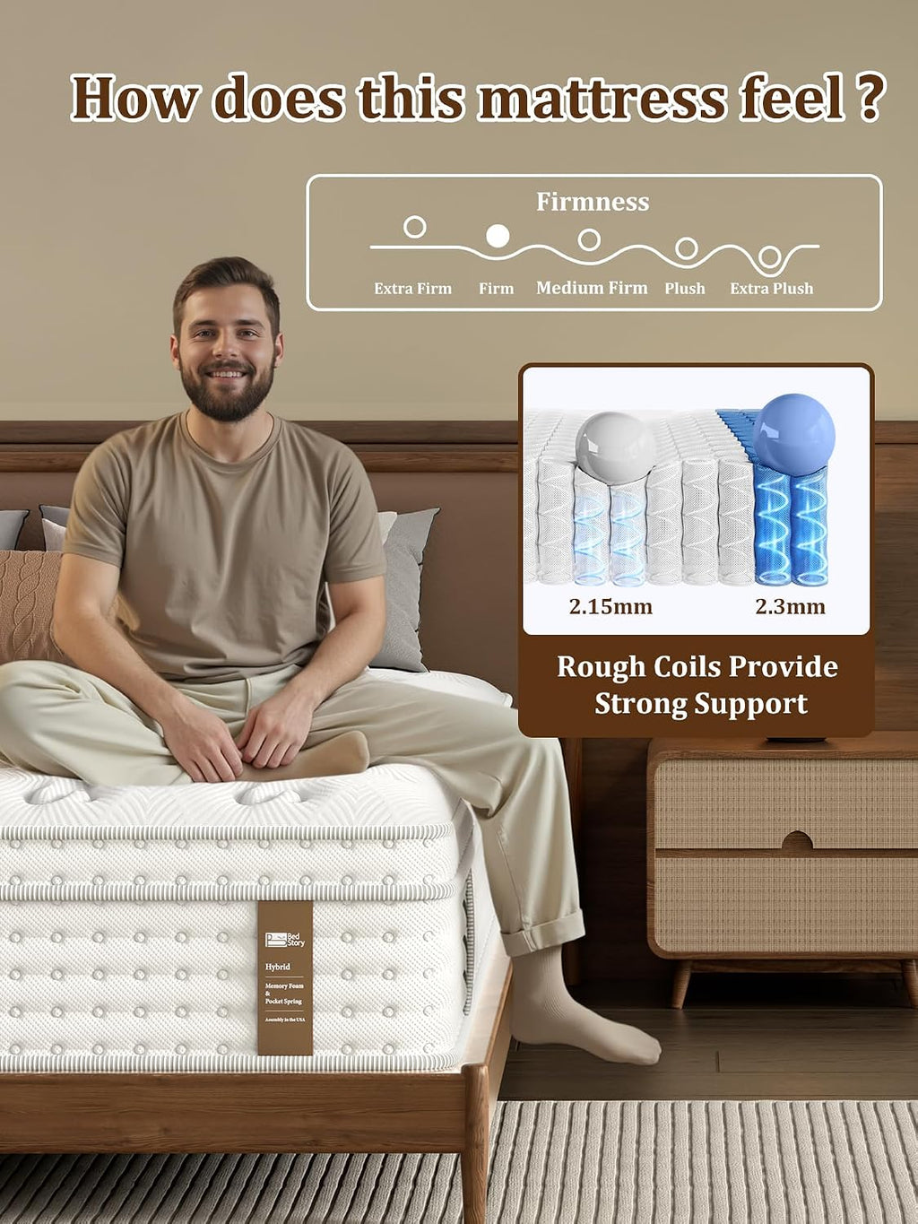 Firm King Mattress 14 Inch, Hybrid King Size Mattress in a Box, Back Pain Relief, Luxury Pocket Spring Mattress, Fiberglass-Free, 365-Night-Trial, 10 Year Warranty
