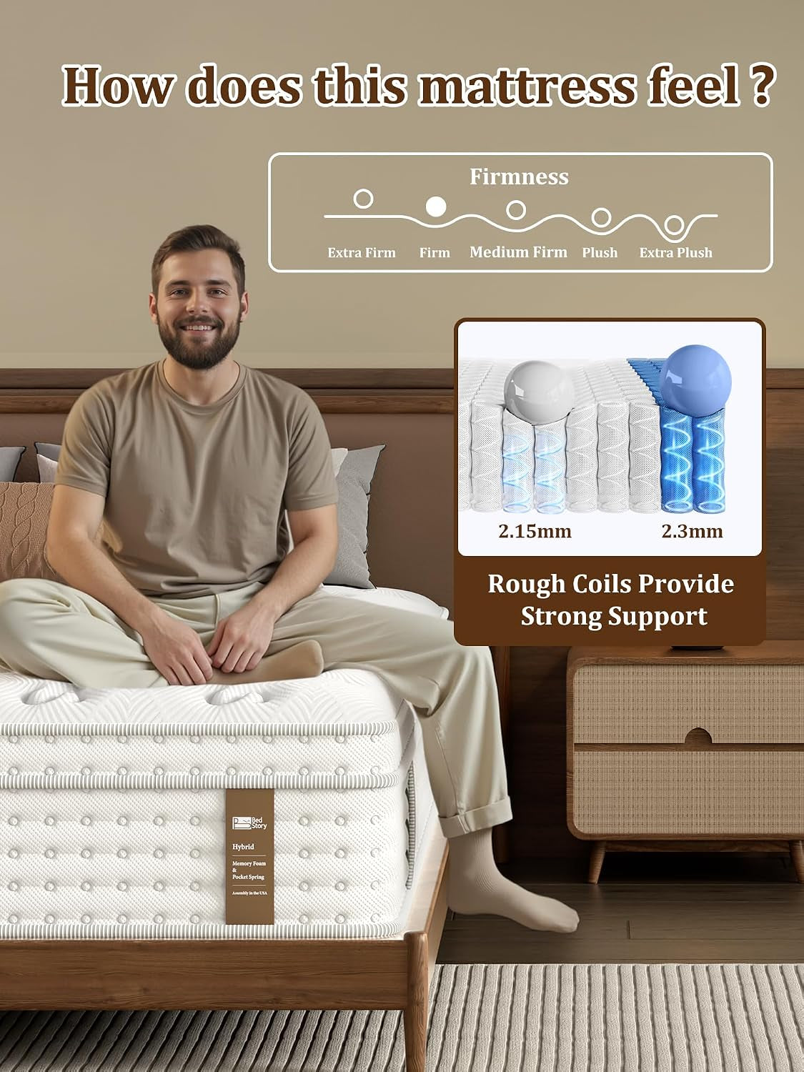 Firm King Mattress 14 Inch, Hybrid King Size Mattress in a Box, Back Pain Relief, Luxury Pocket Spring Mattress, Fiberglass-Free, 365-Night-Trial, 10 Year Warranty