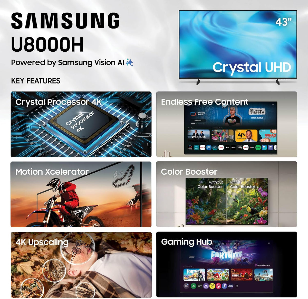 Samsung 43-Inch Class U8000H Series Crystal UHD, 4K, Smart TV, 2026 Model