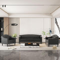 3-Piece Living Room Sofa Set, Chesterfield Sofa Mid-Century Modern PU Sofa, Upholstered Couch with Nailhead Trim and Button Tufted for Living Room, Office, Bedroom (1+2+3 Seat Black)