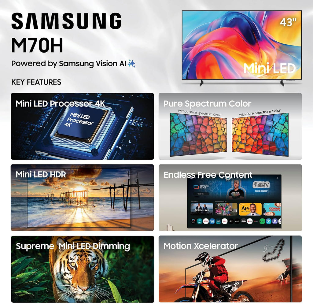 Samsung 43-Inch Class M70H Series, Mini LED, 4K, Smart TV, 2026 Model