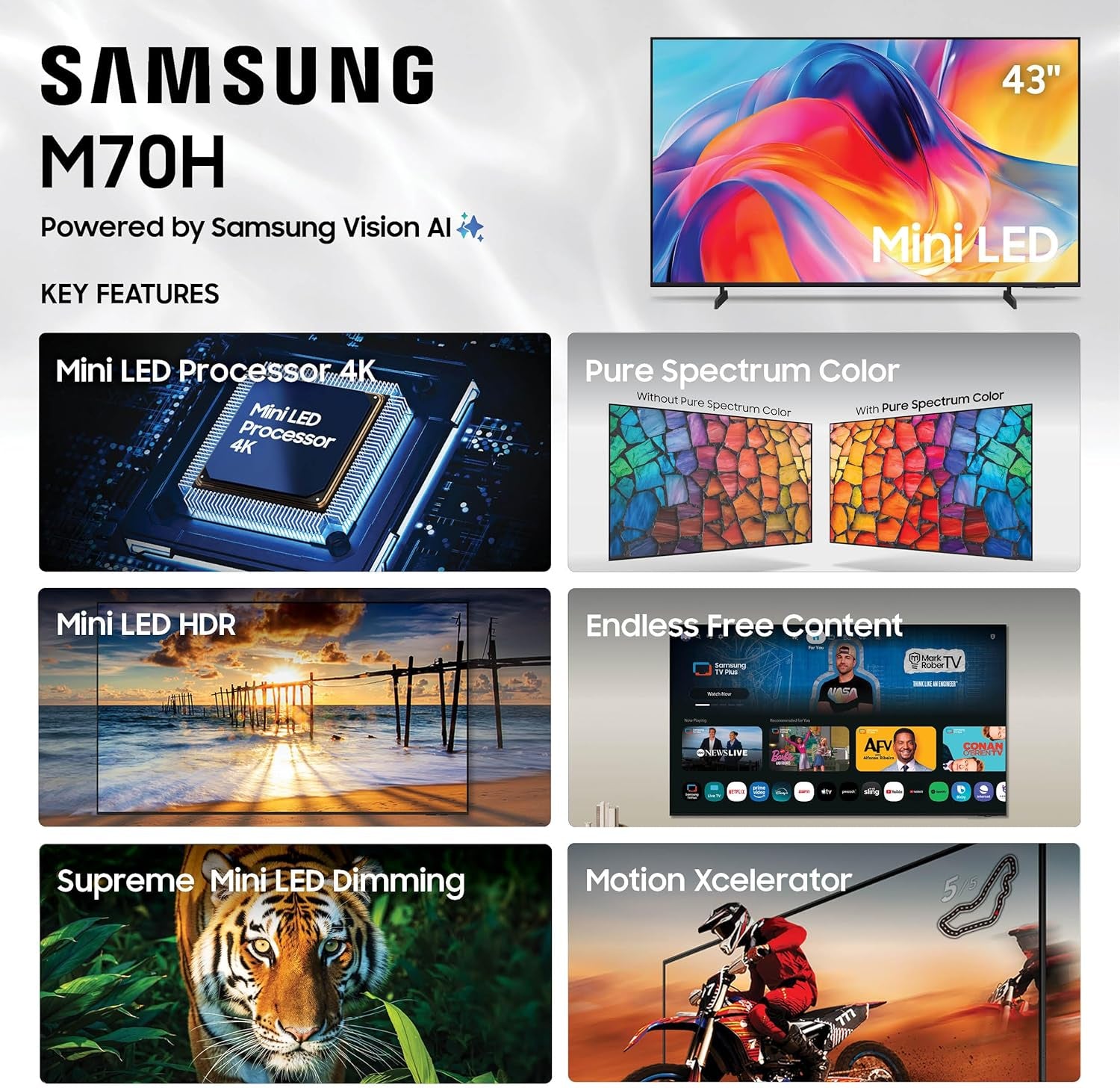 Samsung 43-Inch Class M70H Series, Mini LED, 4K, Smart TV, 2026 Model