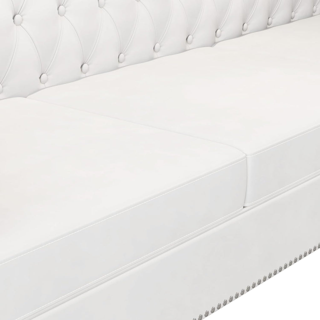 3-Piece Living Room Sofa Set, Chesterfield Sofa Mid-Century Modern Velvet Sofa, Upholstered Couch with Nailhead Trim and Button Tufted for Living Room, Office, Bedroom (1+2+3 Seat White)