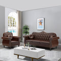 Chesterfield 2-Piece Living Room Sectional Sofa Set, Mid-Century Modern Upholstered PU Sofa Couch, Classic Tufted Button Sofa with Nailhead Trim for Living Room, Office (1+3 Seat Brown)