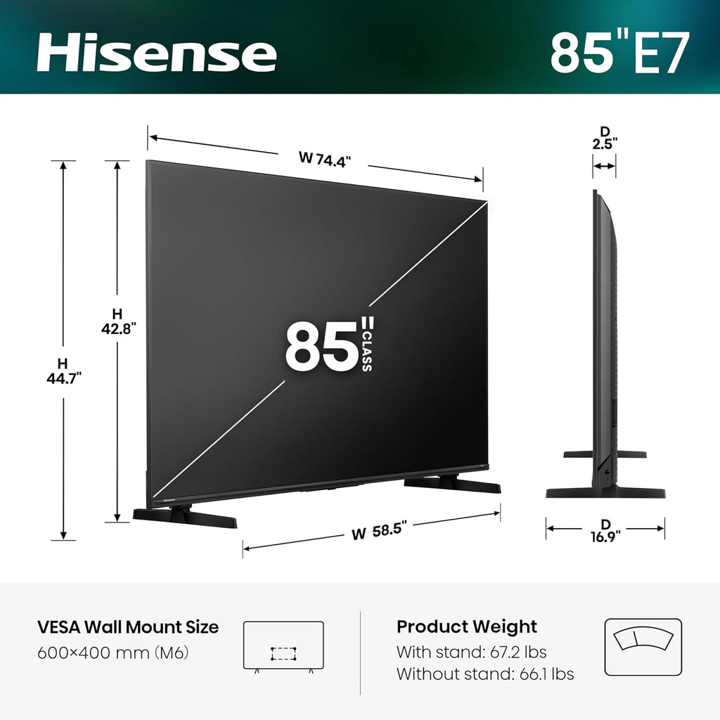 85" E7 Cinema Series Hi-Qled Mini-Led 4K UHD Smart Fire TV (85E7SF, 2026 NEW) - Native 144Hz, AI Picture, Dolby Vision IQ · Atmos, FALD, HDR10+ Adaptive, MEMC, Alexa+