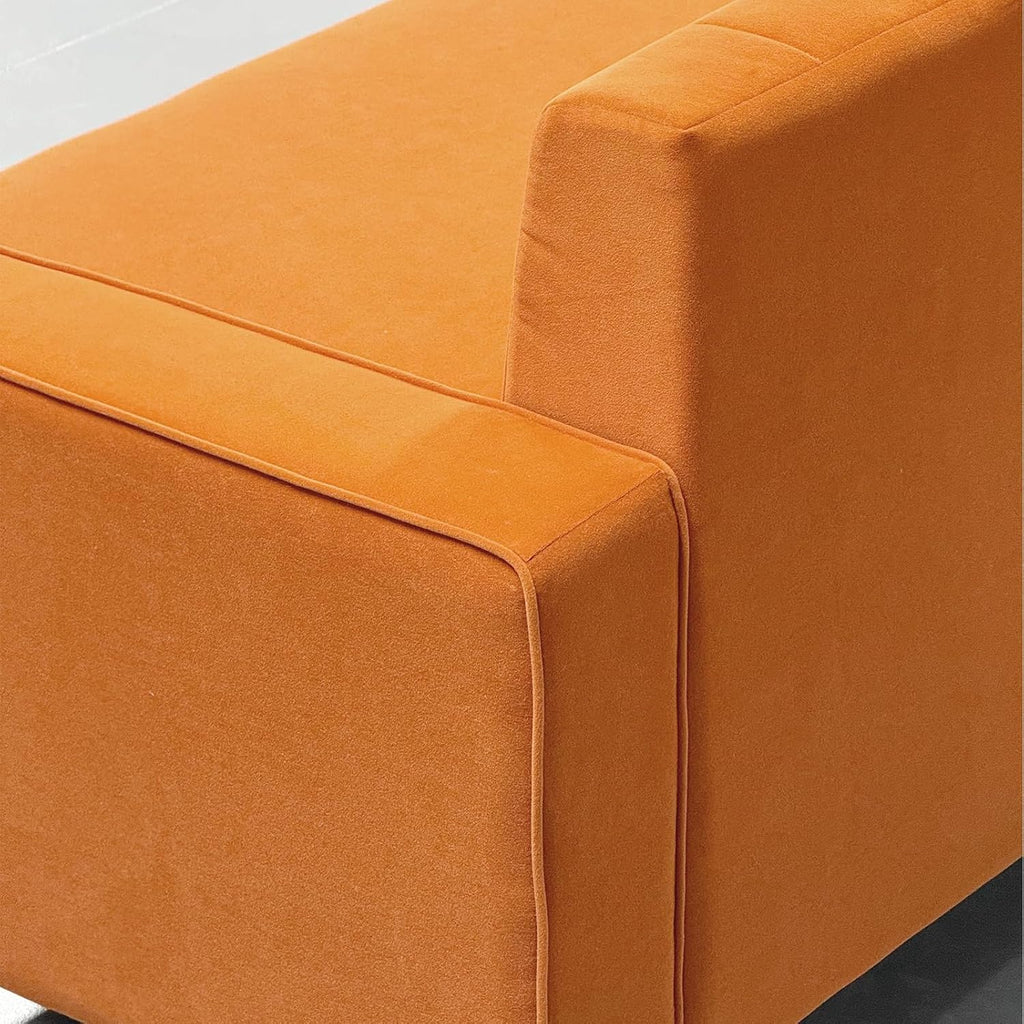 Loveseat Sofa for Living Room Set of 2, 2 Pcs 86" 3-Seater Velvet Sofa Couch with 2 Pillows & Gold Metal Legs, Modern Upholstered Sectional Love Seat Couch Set for Bedroom Apartment Home Office Orange