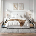 Queen Size Upholstered Bed Frame with 4 Storage Drawers, Adjustable Velvet Rivet Decor Headboard, Wooden Slats Platform Support, No Box Spring Needed, Easy Assembly,White