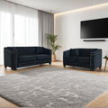 2 Piece Modern Chesterfield Velvet 77" 3-Seater + 59" Loveseat Sofa Set, Upholstered Tufted Backrests with 8" Nailhead Arms and 4 Cushions for Living Room (Black, 77" 3-Seater + 59" Loveseat Sofa Set)