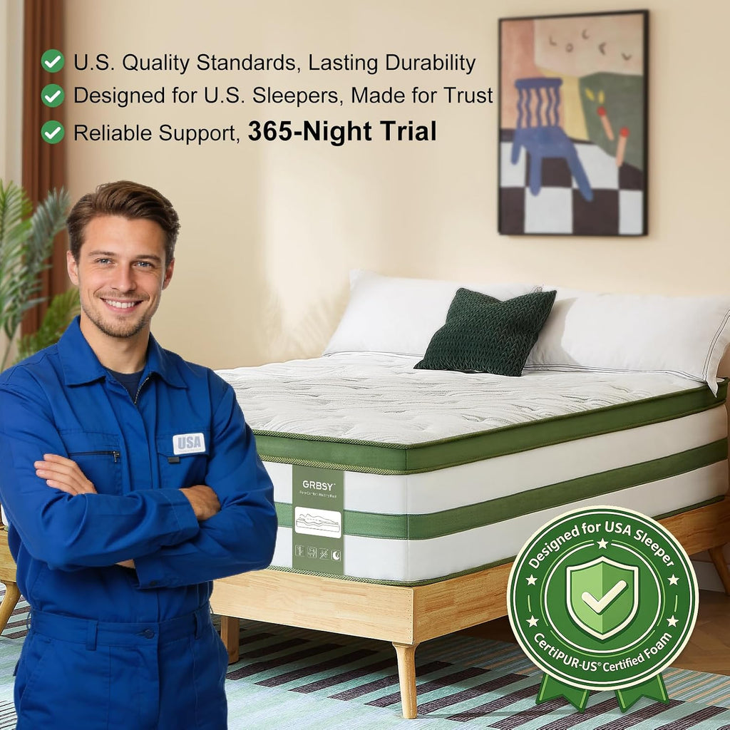 King Size Mattress 14 Inch, Hybrid King Memory Foam Mattress Medium Firm with 7-Zone Pocketed Coils for Back Pain Relief, Bed Mattresses in a Box, 365-Night Trial, Certipur-Us, Motion Isolation