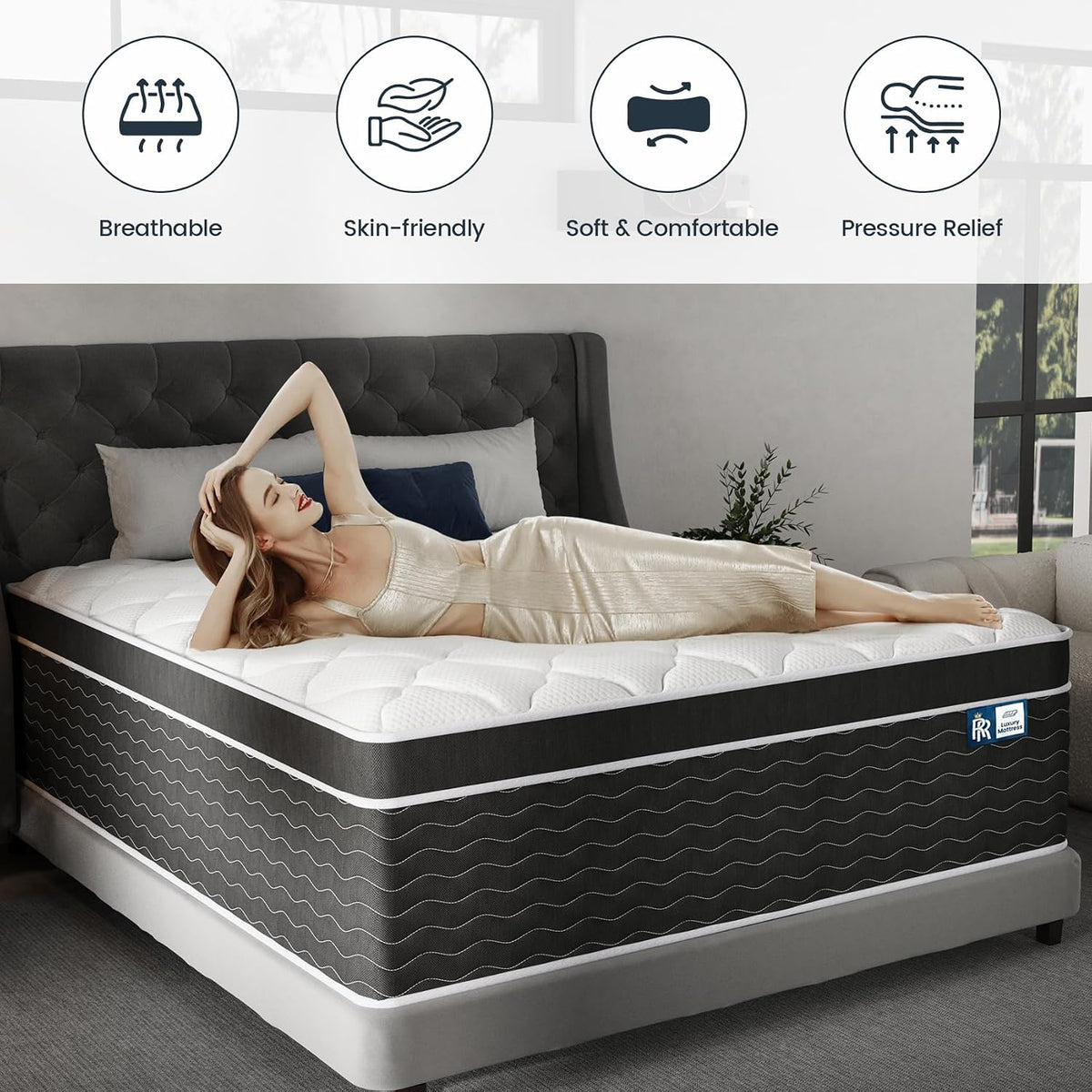 Luxury Hybrid Cooling Gel Foam Firm Queen Mattress 14 Inch in a Box
