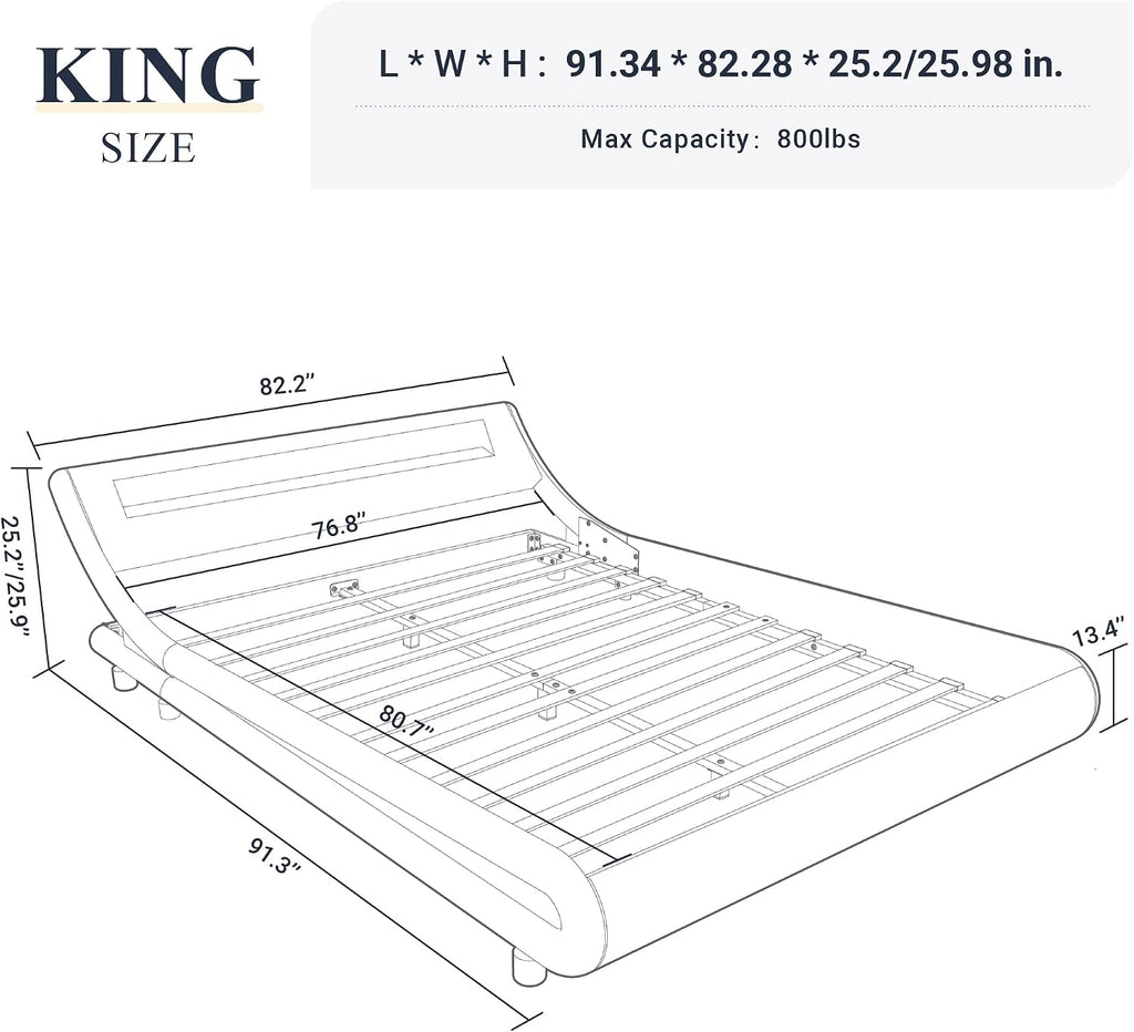 King Size LED Platform Bed Frame with Adjustable Headboard, Black