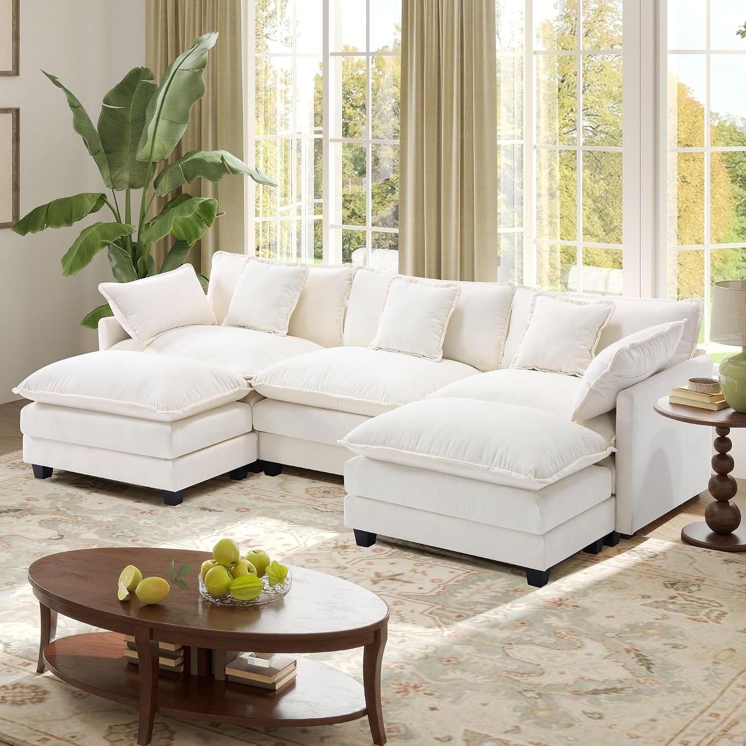 Modular Sectional Sofa,Cloud Couch for Living Room,Modern Deep Seat Sofa Chenille Fabric Comfy Couches with Throw Pillows & Movable Ottoman for Apartment