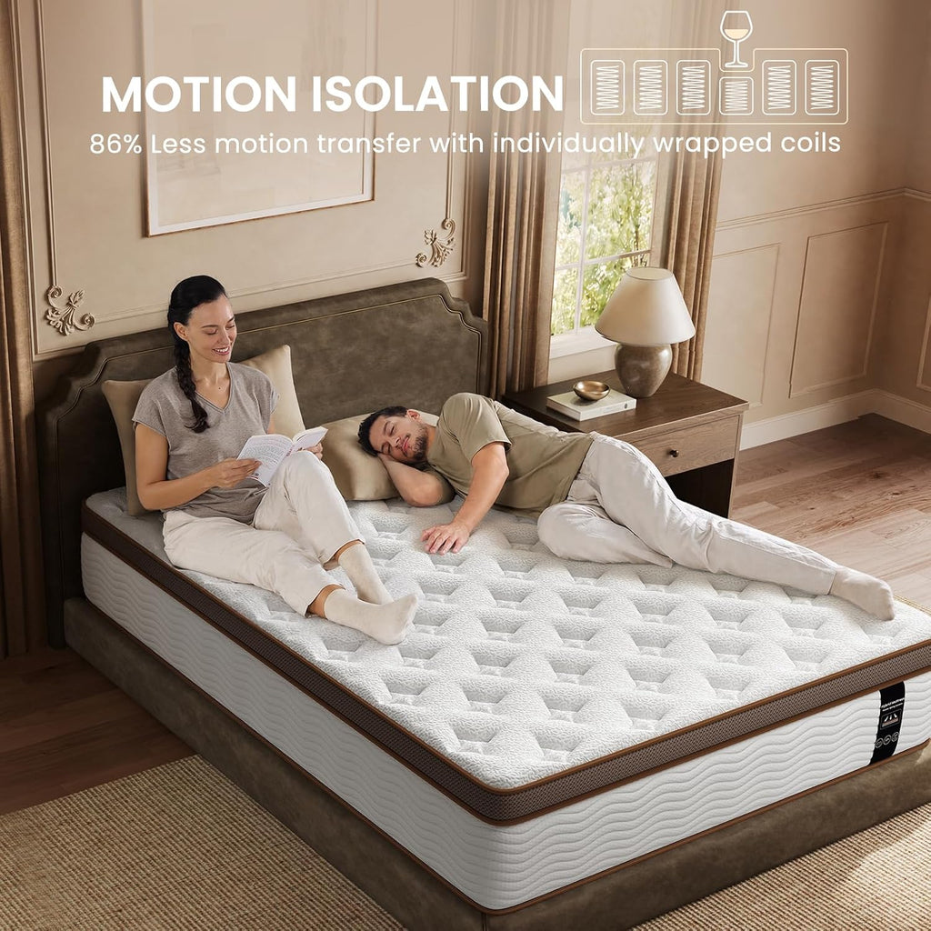 King Mattress 14 Inch - Medium Firm Hybrid Mattress King with Motion Isolation & Orthopedic Support - 800+ Individually Pocketed Springs, Certipur-Us Certified, Fiberglass Free