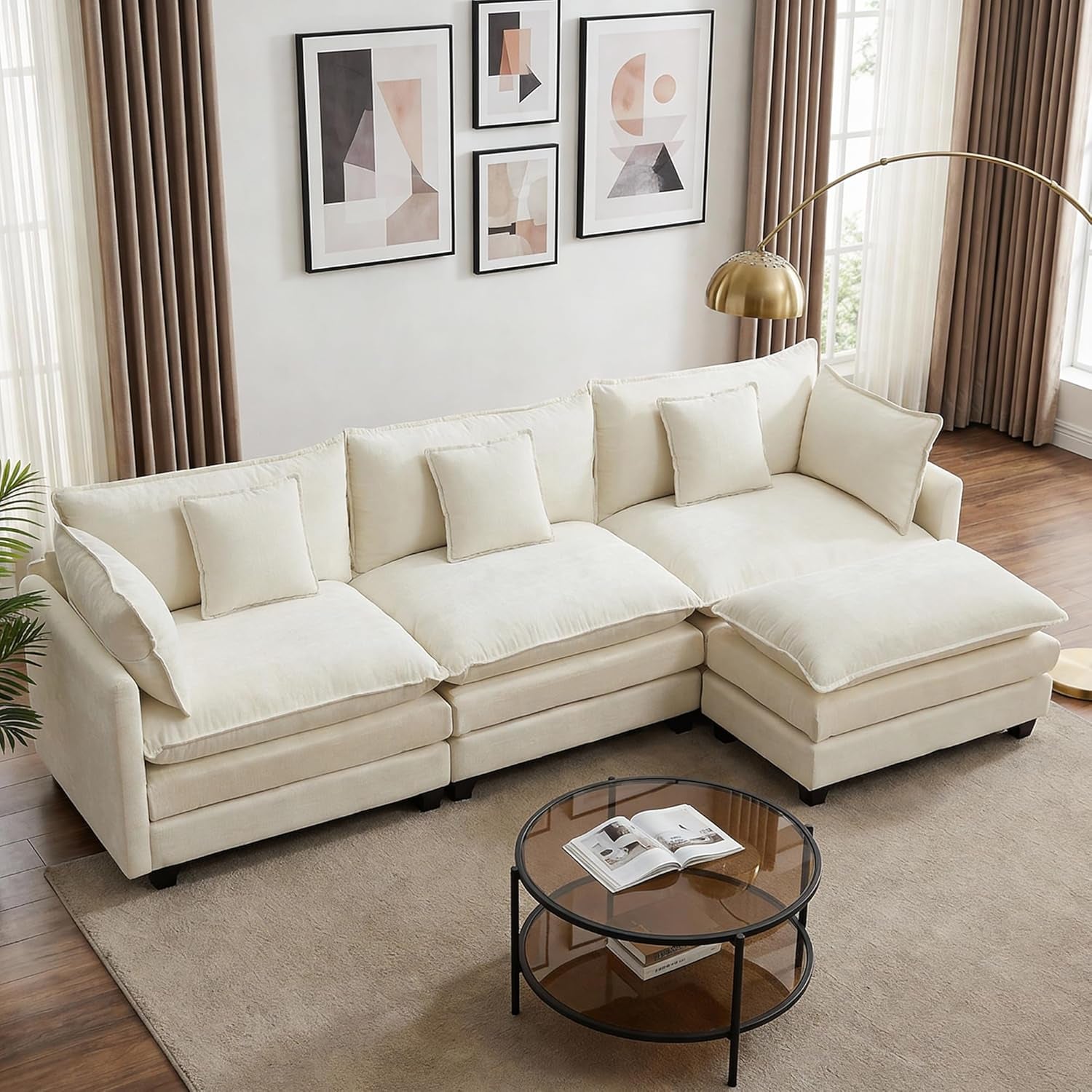 113" Modular Sectional Sofa, L Shaped Cloud Couch with Ottoman