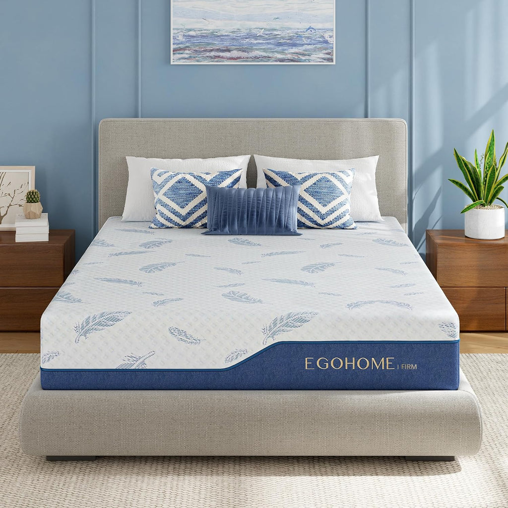 EGOHOME Firm Queen Mattress 14 Inch Memory Foam Mattresses Bed in a Box with Gel Foam and Removeable Fiberglass Free Cover for Cool Sleep and Back Pain Relief, Certipur-Us Certified