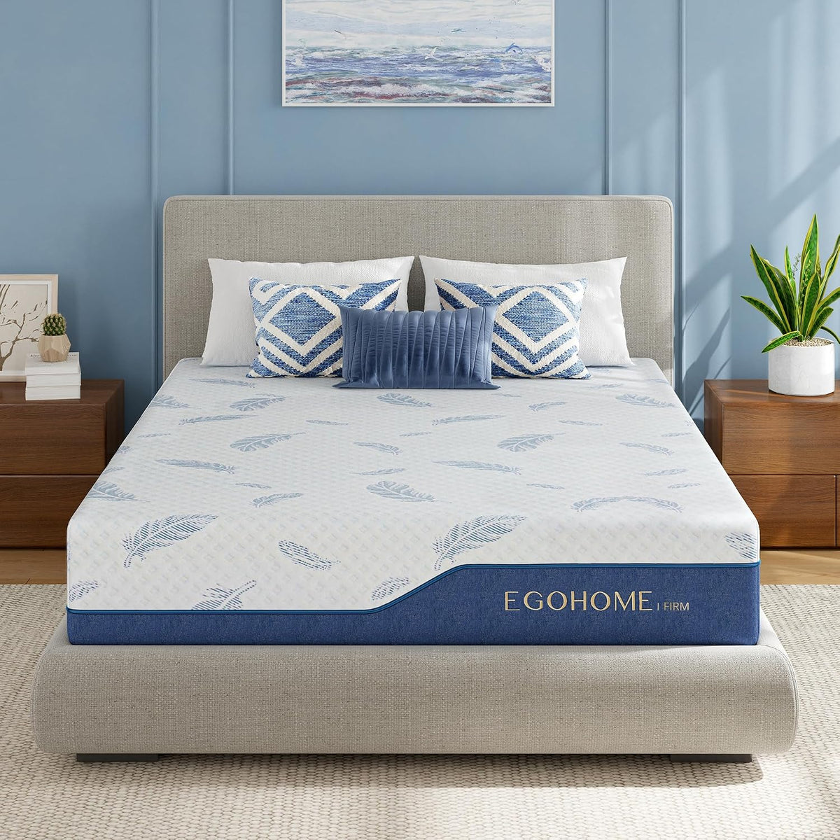 EGOHOME Firm Queen Mattress 14 Inch Memory Foam Mattresses Bed in a Box with Gel Foam and Removeable Fiberglass Free Cover for Cool Sleep and Back Pain Relief, Certipur-Us Certified