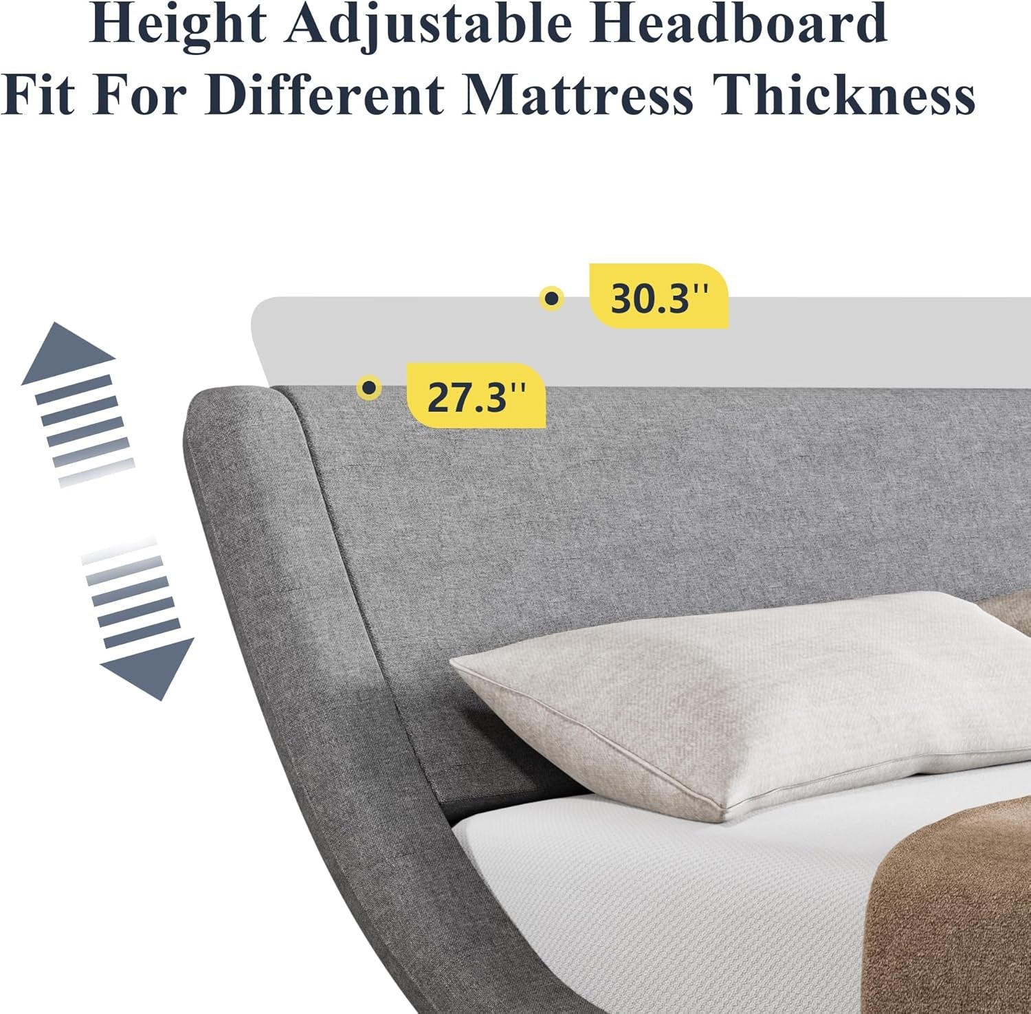 King Upholstered Sleigh Bed Frame with Adjustable Headboard, Grey