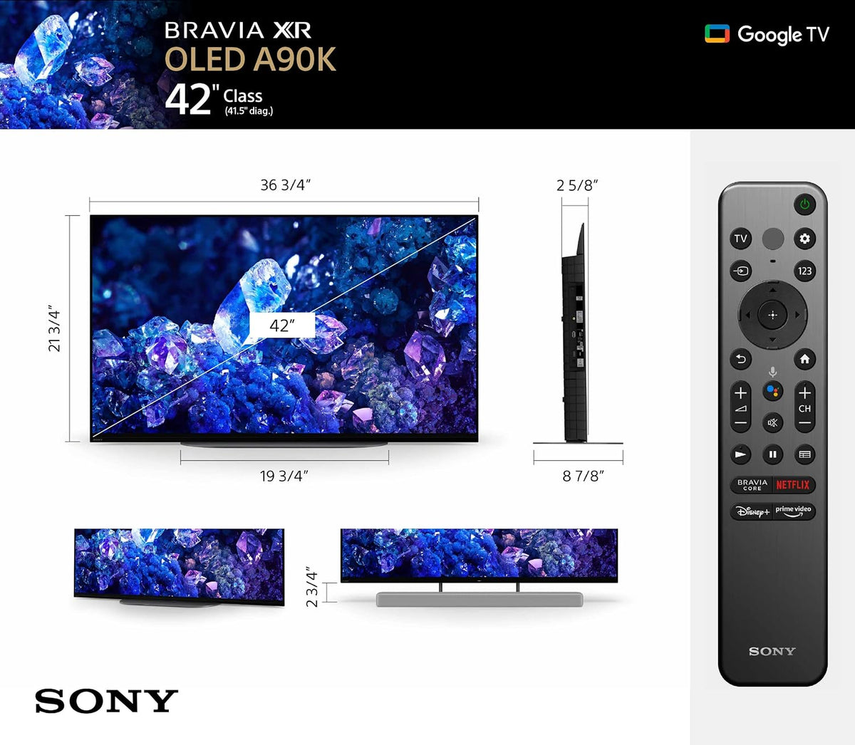 Sony 42 Inch A90K BRAVIA XR 4K HDR TV OLED Smart Google TV (XR-42A90K)
