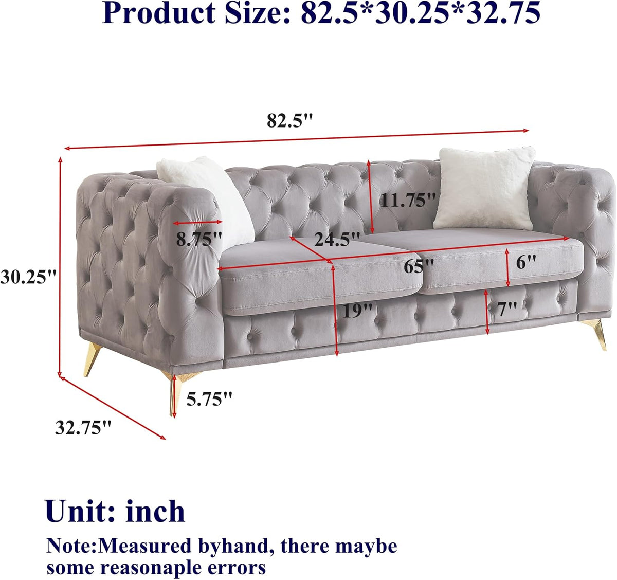 2-Piece Luxury Chesterfield Sofa Set with 2 Velvet 3-Seater Sofa, Mid-Century 6-Seater Tufted Buttons Couch Set with 4 Pillows & High-Density Foam Cushions, Easy Assembly, for Living Room, Grey