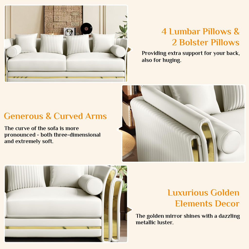 Luxury Chesterfield Loveseat and Sofa Set, Tufted Velvet Gold Couch, White