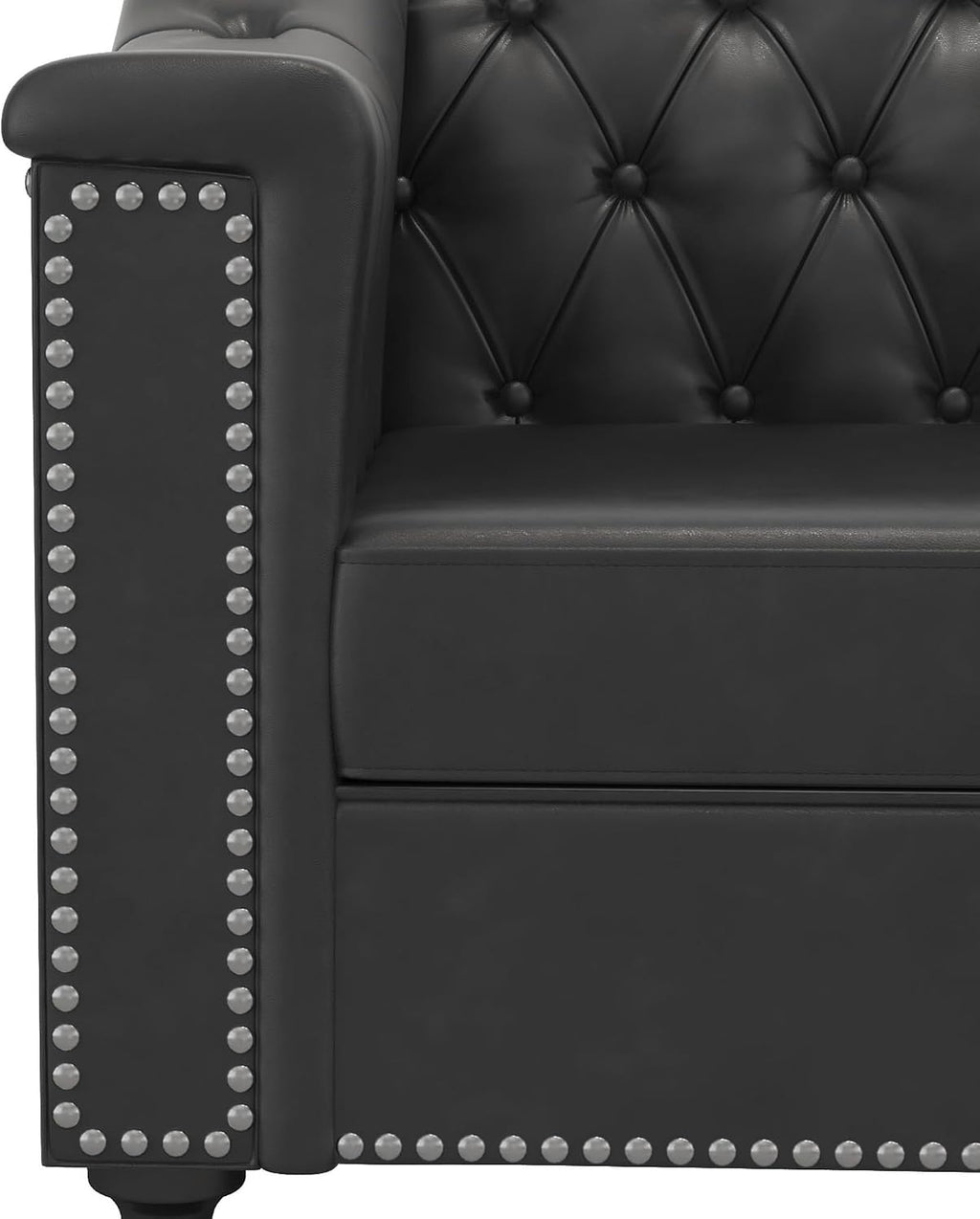 3-Piece Living Room Sofa Set, Chesterfield Sofa Mid-Century Modern PU Sofa, Upholstered Couch with Nailhead Trim and Button Tufted for Living Room, Office, Bedroom (1+2+3 Seat Black)