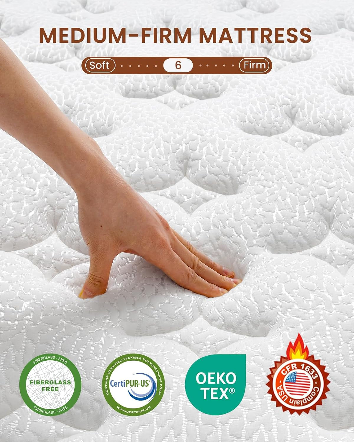 King Mattress 14 Inch - Medium Firm Hybrid Mattress King with Motion Isolation & Orthopedic Support - 800+ Individually Pocketed Springs, Certipur-Us Certified, Fiberglass Free