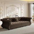 Sleeper Sofa Bed 97.6", Velvet Pull Out Couch, Chesterfield Sofa, Brown