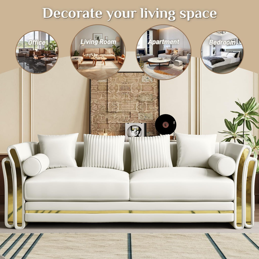 Luxury Chesterfield Loveseat and Sofa Set, Tufted Velvet Gold Couch, White