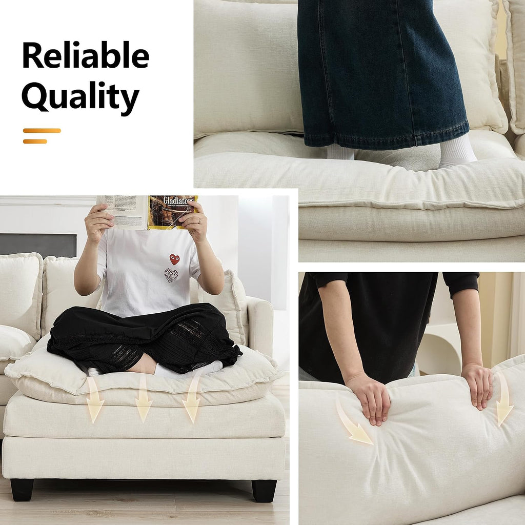 111'' Sectional Cloud Deep Seat Couch, Oversized Chenille U Shaped Sectional Sofa for Living Room Set, Comfy Upholstered Modular 5-Seats Sectional Sofa Couch with 2 Movable Ottoman, Beige
