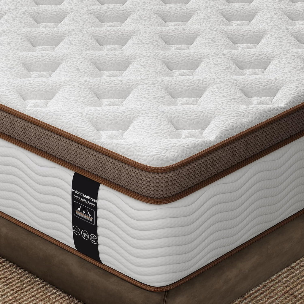 King Mattress 14 Inch - Medium Firm Hybrid Mattress King with Motion Isolation & Orthopedic Support - 800+ Individually Pocketed Springs, Certipur-Us Certified, Fiberglass Free