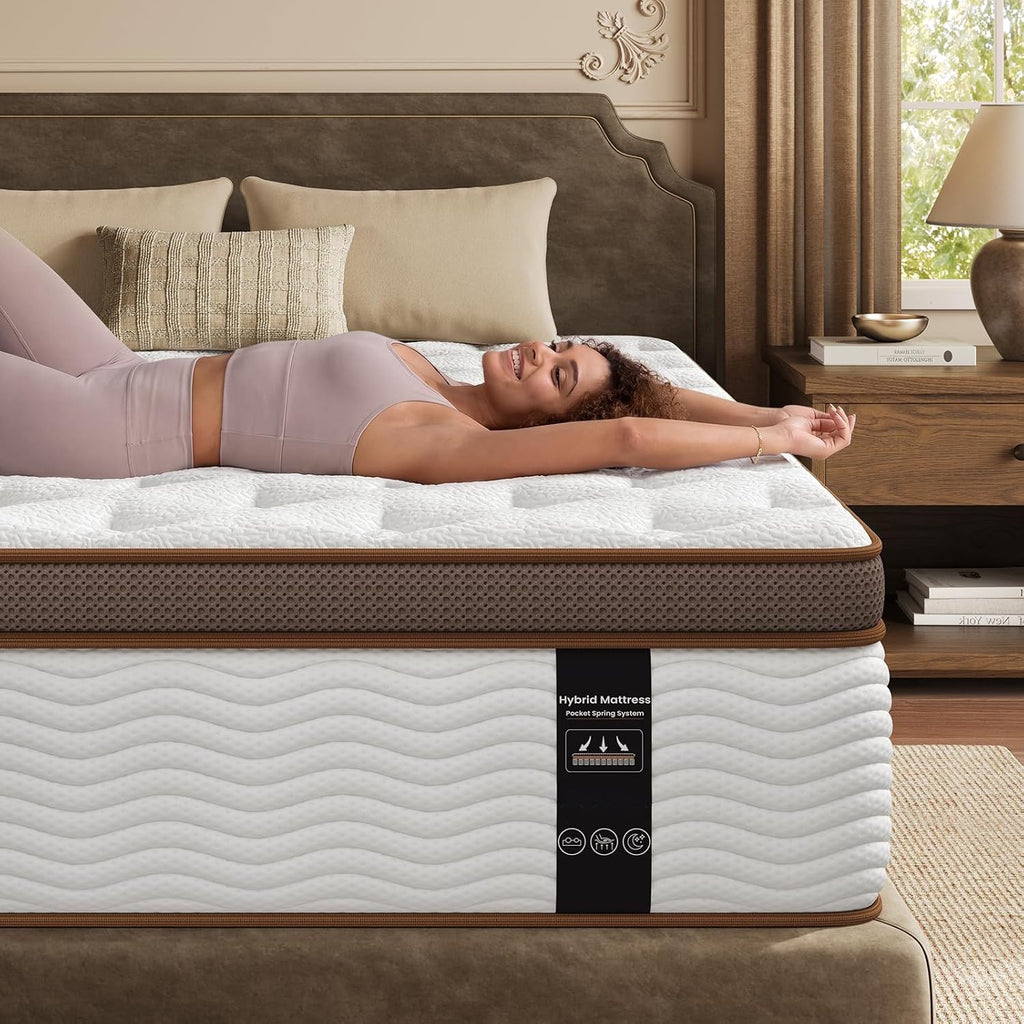 King Mattress 14 Inch - Medium Firm Hybrid Mattress King with Motion Isolation & Orthopedic Support - 800+ Individually Pocketed Springs, Certipur-Us Certified, Fiberglass Free