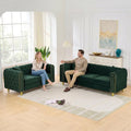 Chesterfield 86" 3-Seater + 63" Loveseat Green Velvet Sofa Sets, 3+2-Seater Couch Comfy Sofa, Button Tufted Rolled Arms and Gold Legs (Green, 2 Piece 86" 3-Seater + 63" Loveseat Sofa, Velvet)