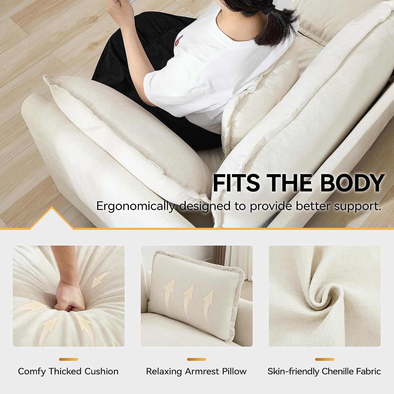 111'' Sectional Cloud Deep Seat Couch, Oversized Chenille U Shaped Sectional Sofa for Living Room Set, Comfy Upholstered Modular 5-Seats Sectional Sofa Couch with 2 Movable Ottoman, Beige